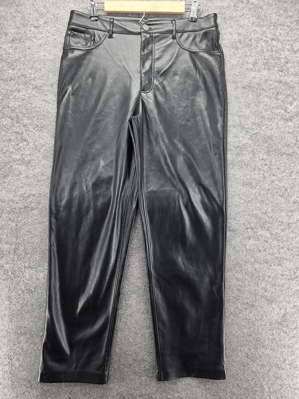 Joie Pants Womens 10 Black Faux Leather Straight Leg High Rise Vegan Moto Style